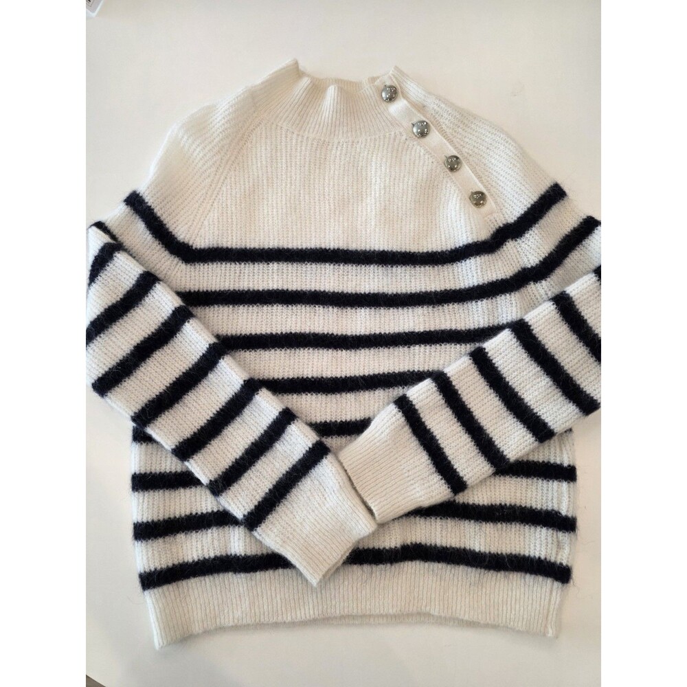 Sezane Trudy Jumper Black White Stripe Mohair blend Breton Size Sm French Girl